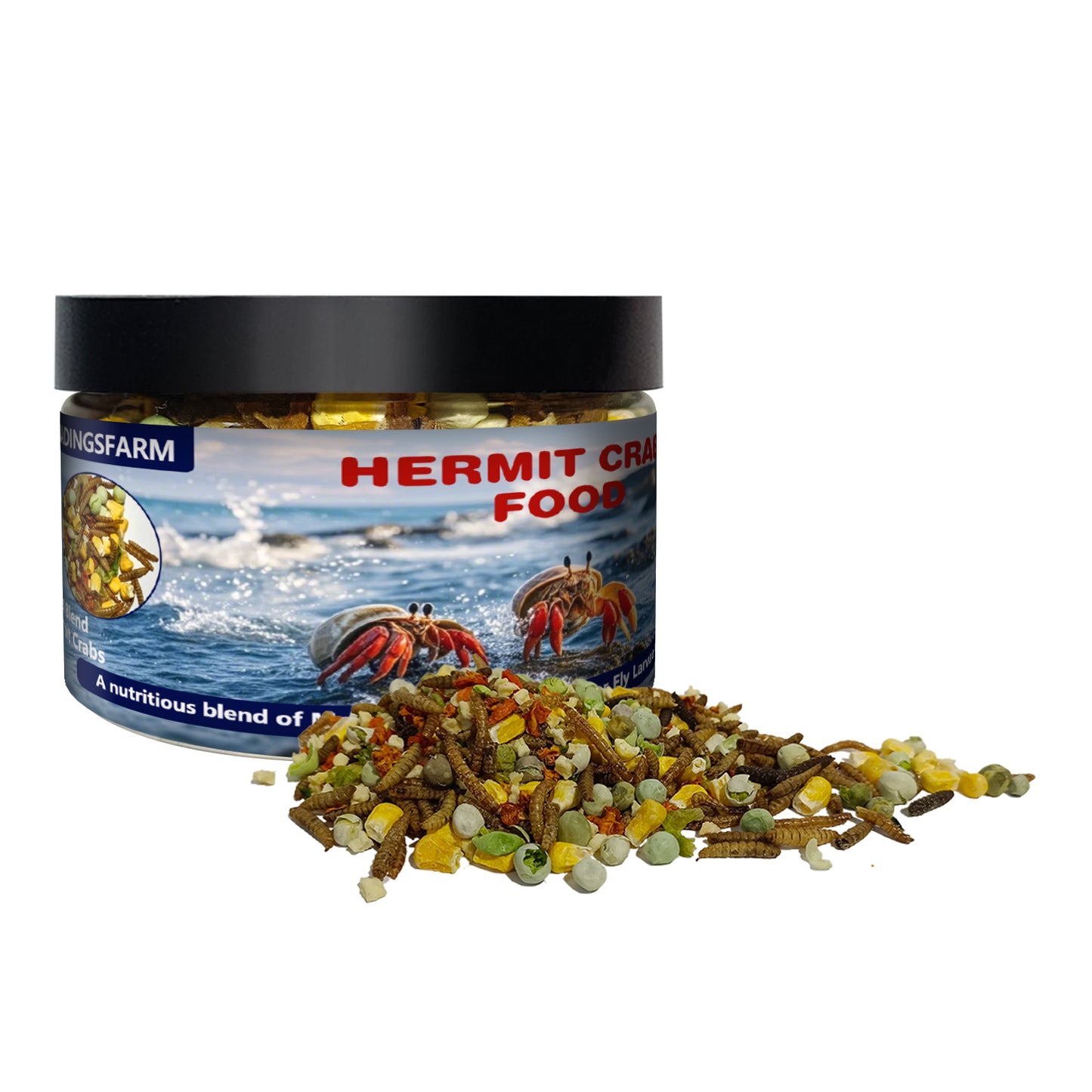 Hermit Crab Food, 4 oz Buffet Blend Mix with Mealworms, Black Soldier Fly Larvae and vegetables, Buffet Blend for Hermit Crab, Hermit Crab Food Wholesome Mix