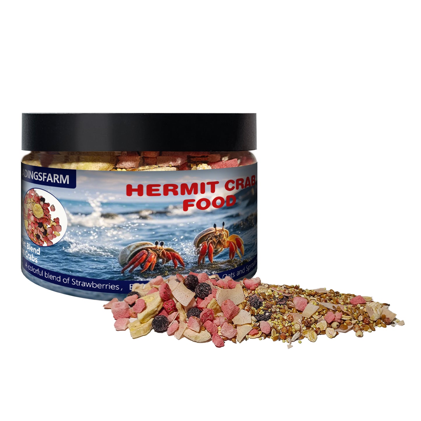 JADINGSFARM Fruity Buffet Blend Diet, Food for Hermit Crabs, All Natural Hermit Crab Food, Hermit Crab Treats, High Protein & Nutrient Blend Diet of Oats, Blueberries, Strawberry, Banana, Sprouted Seeds Mix for Hermit Crabs.