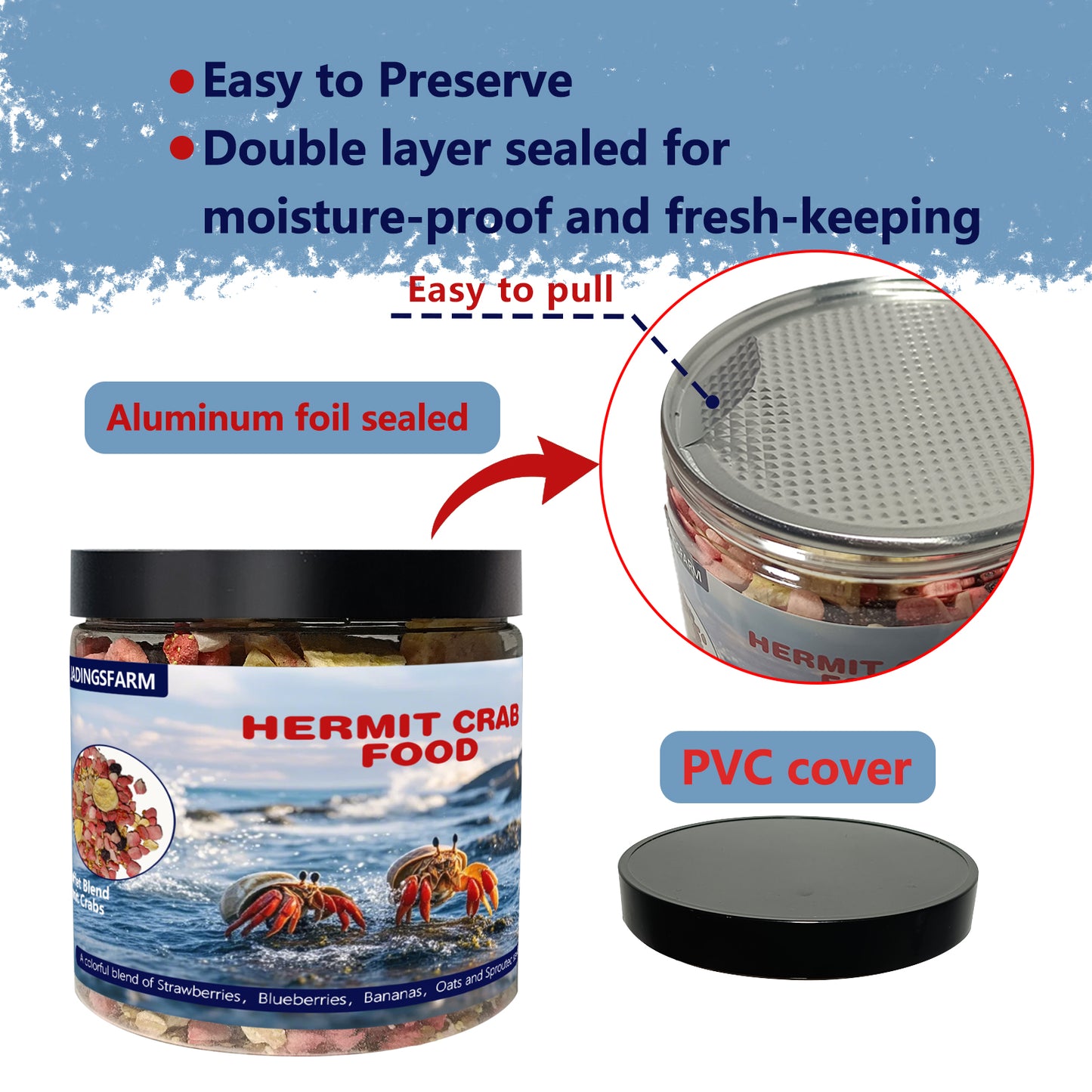 JADINGSFARM Fruity Buffet Blend Diet, Food for Hermit Crabs, All Natural Hermit Crab Food, Hermit Crab Treats, High Protein & Nutrient Blend Diet of Oats, Blueberries, Strawberry, Banana, Sprouted Seeds Mix for Hermit Crabs.