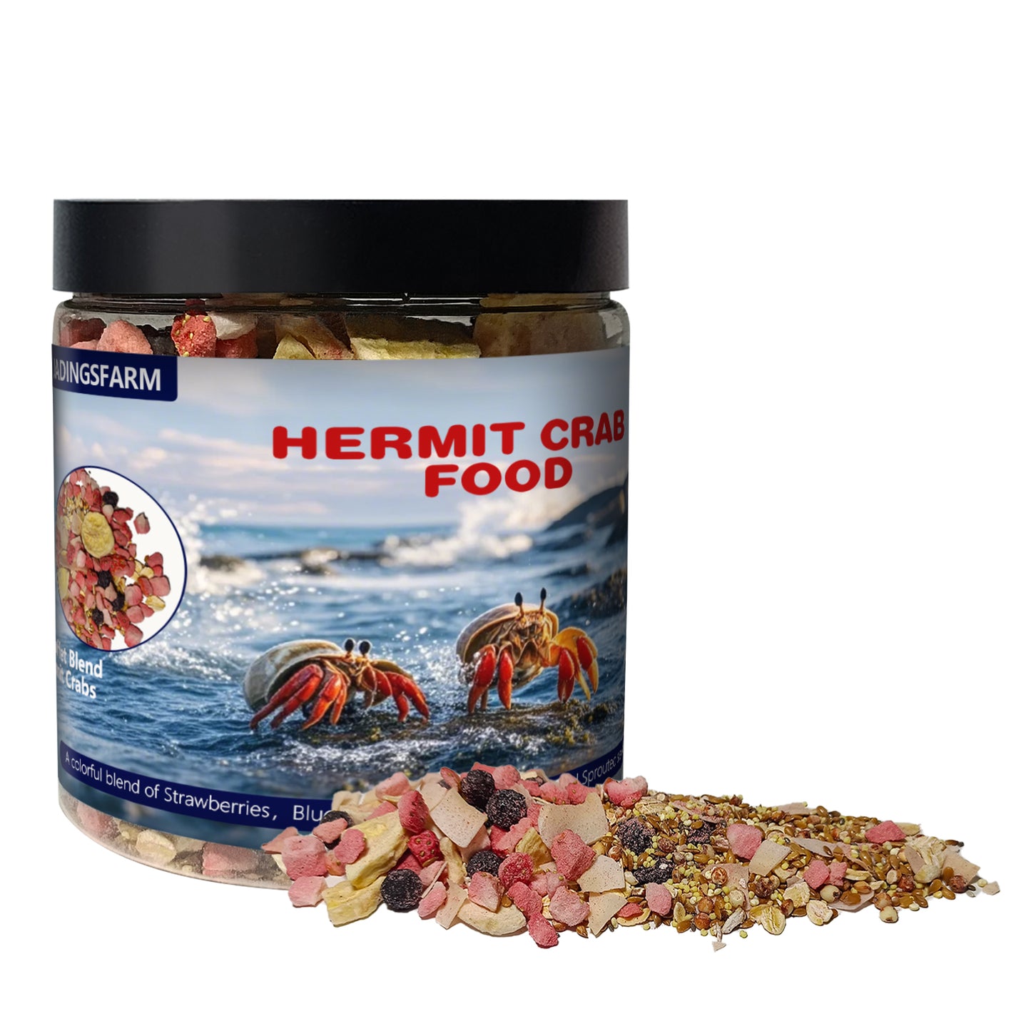 JADINGSFARM Fruity Buffet Blend Diet, Food for Hermit Crabs, All Natural Hermit Crab Food, Hermit Crab Treats, High Protein & Nutrient Blend Diet of Oats, Blueberries, Strawberry, Banana, Sprouted Seeds Mix for Hermit Crabs.
