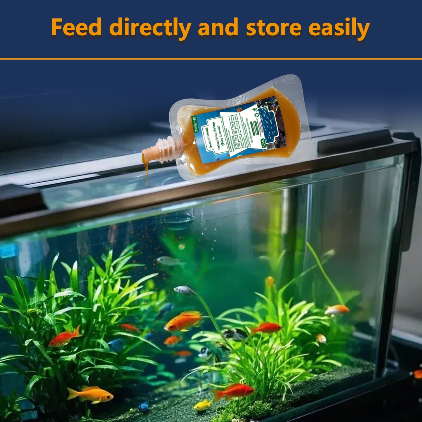 JADINGSFARM Brine Shrimp Fish Food, Ready to Use Aquarium Fish Food, Non-Living Instant Baby brine Shrimp, Food for Betta Saltwater Marine Freshwater Fish, Reef Aquariums, Corals, Axolotl,Jelly