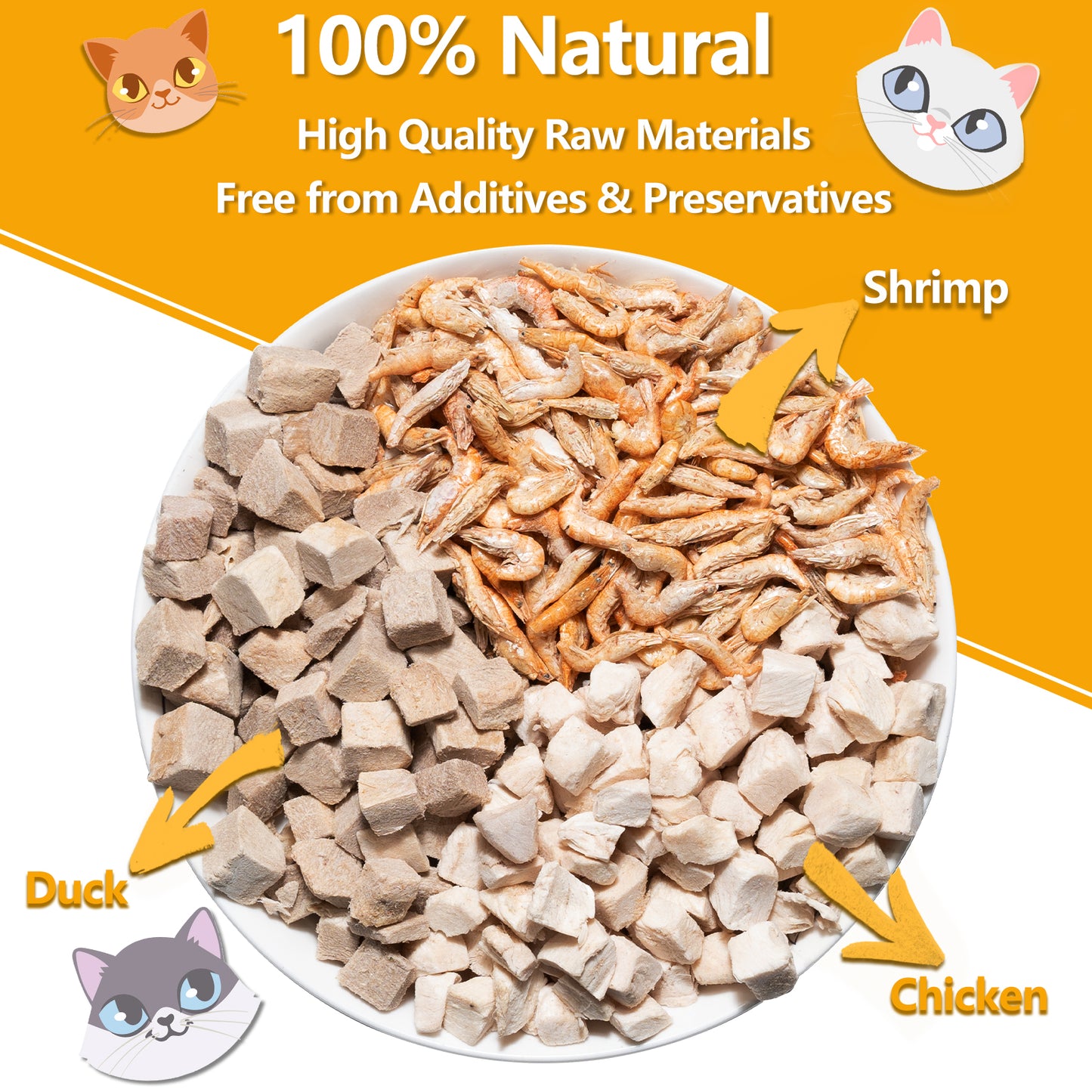 Freeze Dried Cat Food - 3 in 1 Natural Freeze Dried Meat - Chicken, Duck, and Shrimp - Grain-Free Protein Rich Cat Kitten Food 5.7oz