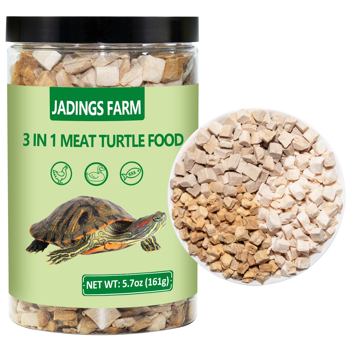 JADINGSFARM Turtle Food 5.7 OZ Natural Freeze-Dried Meat - Chicken, Duck, Salmon - Premium Food for Turtles, Box Turtle, Aquatic Turtle, Baby Turtles, Freeze Dried Turtle Treats