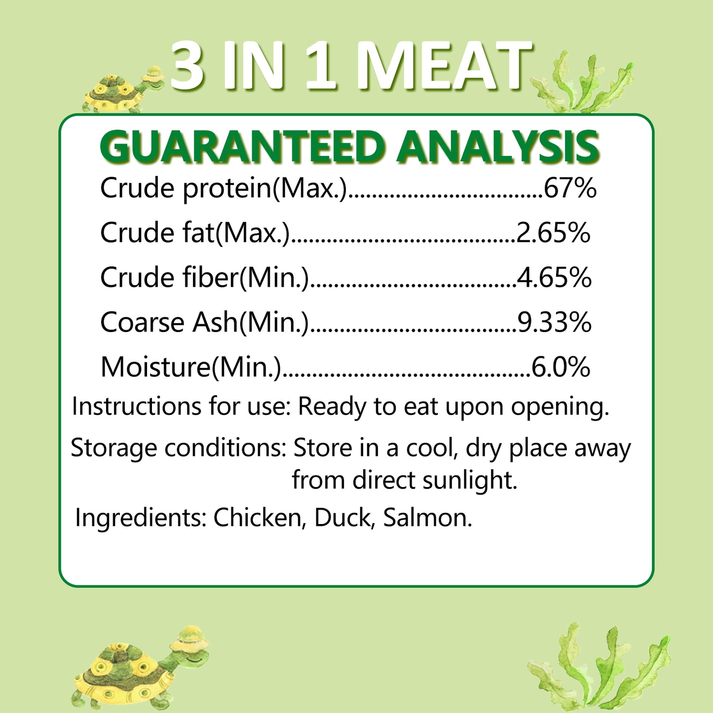 JADINGSFARM Turtle Food 5.7 OZ Natural Freeze-Dried Meat - Chicken, Duck, Salmon - Premium Food for Turtles, Box Turtle, Aquatic Turtle, Baby Turtles, Freeze Dried Turtle Treats