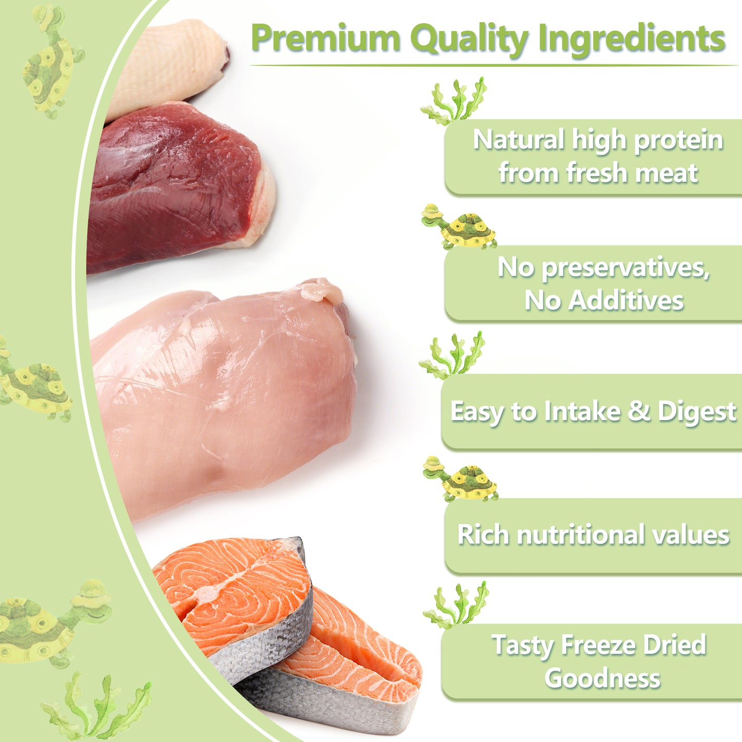 JADINGSFARM Turtle Food 5.7 OZ Natural Freeze-Dried Meat - Chicken, Duck, Salmon - Premium Food for Turtles, Box Turtle, Aquatic Turtle, Baby Turtles, Freeze Dried Turtle Treats