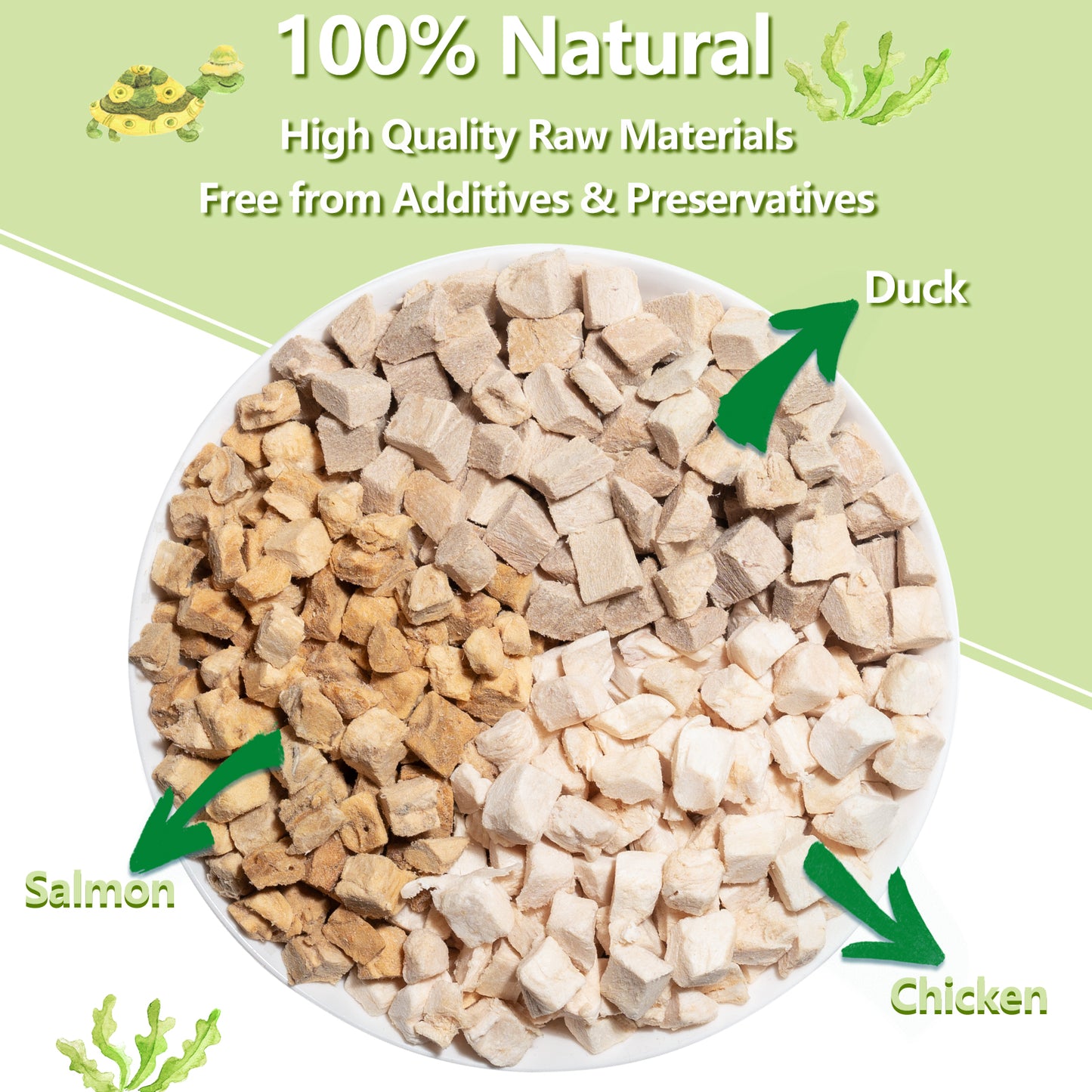 JADINGSFARM Turtle Food 5.7 OZ Natural Freeze-Dried Meat - Chicken, Duck, Salmon - Premium Food for Turtles, Box Turtle, Aquatic Turtle, Baby Turtles, Freeze Dried Turtle Treats