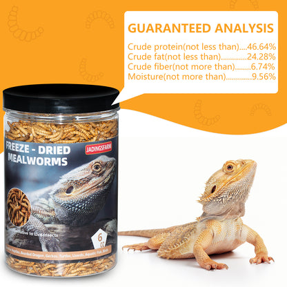JADINGSFARM Freeze Dried Mealworms, 6 Oz High Protein Freeze Dried Meal Worms, Nutrient-Packed, Ideal for Reptiles, Bearded Dragons, Lizards, Geckos, Birds, Hedgehogs