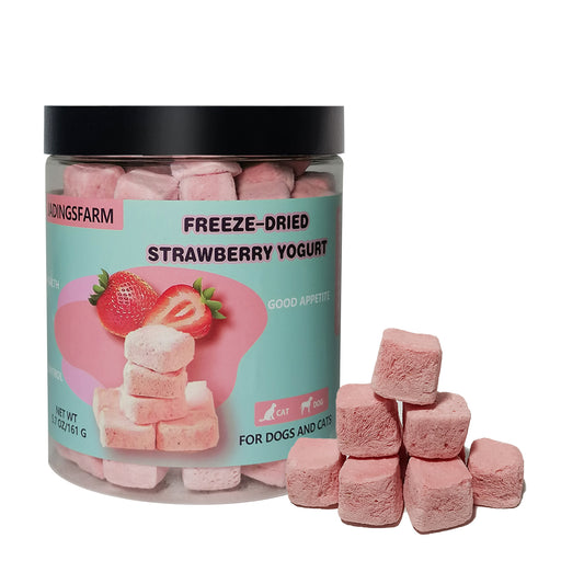 JADINGSFARM Freeze-Dried  Yogurt Dog Treats Strawberry Yogurt with Milk,Limited Ingredient , Grain-free, Glute-free, high Protein Strawberry Yogurt Treats for Dogs Cats 5.7 oz