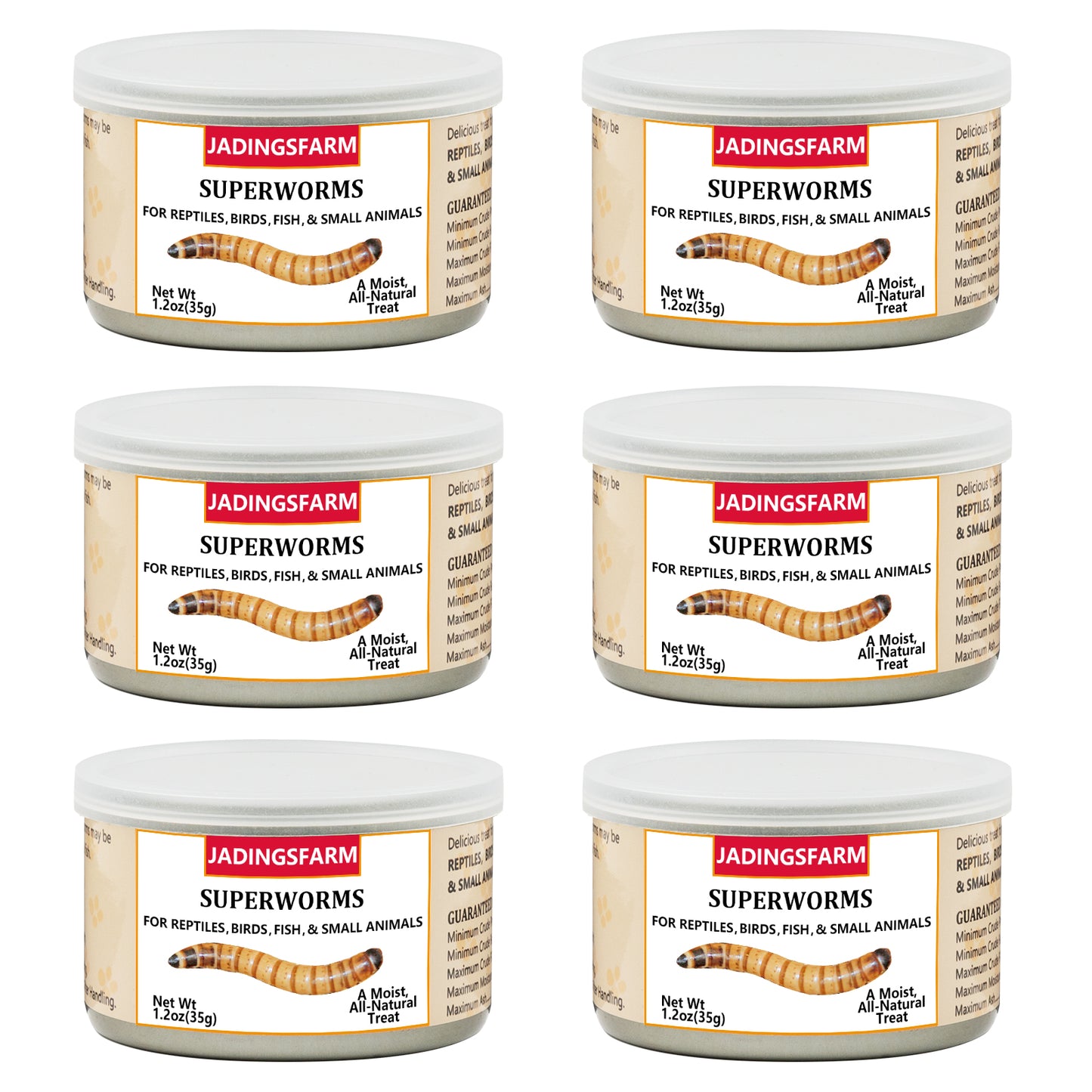 JADINGSFARM 6 Pack Canned Superworms for Reptiles, Fish, Birds and Small Animals, Super Worms, Healthy High Protein Treat for Reptile Bird Fish Food 7.2 Ounces Total