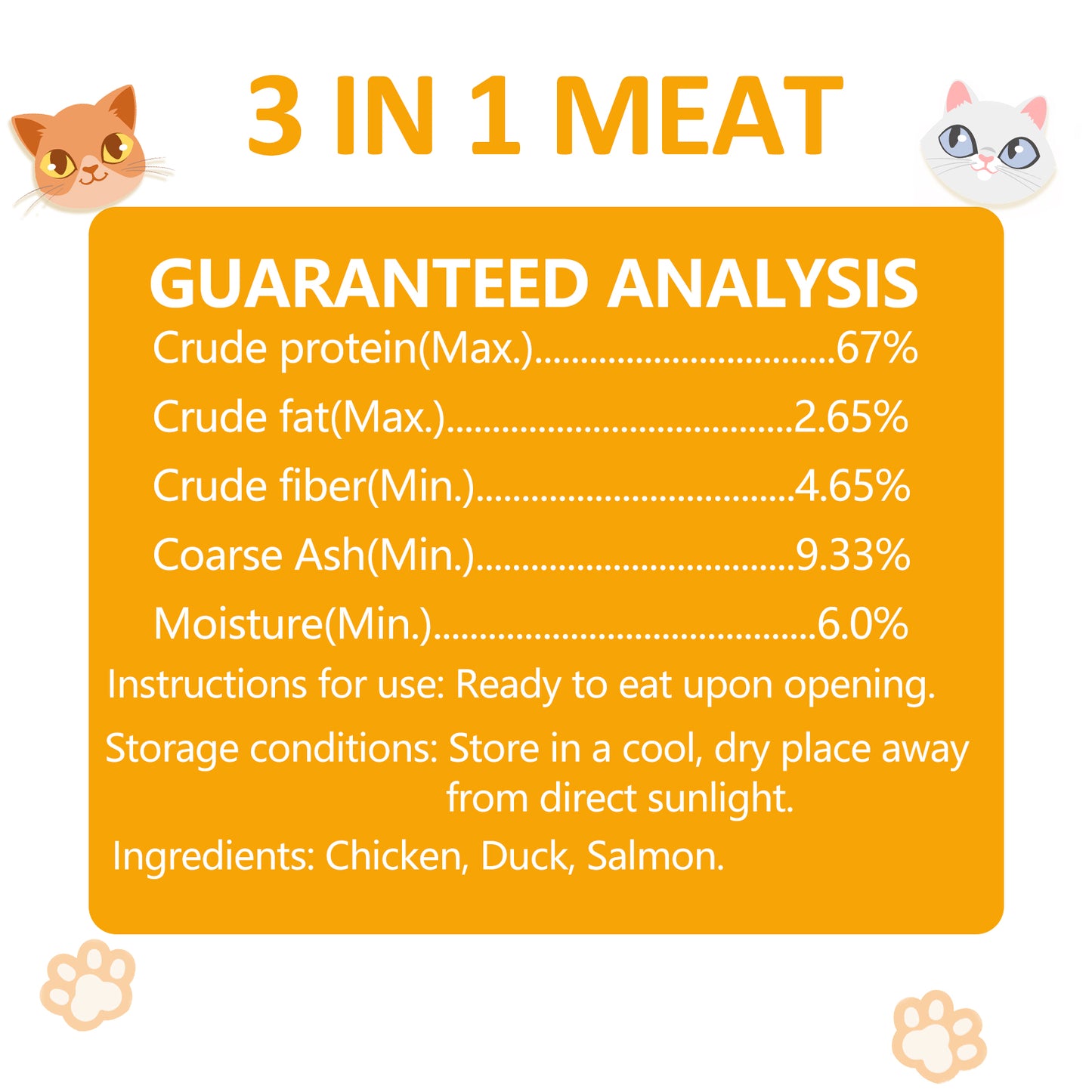 JADINGSFARM Freeze Dried Cat Food, 3 in 1 Natural Freeze Dried Meat - Chicken, Duck, and Salmon Recipe for Cats, Grain-Free Protein Rich Cat Kitten Food 5.7oz