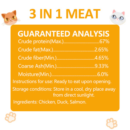 JADINGSFARM Freeze Dried Cat Food, 3 in 1 Natural Freeze Dried Meat - Chicken, Duck, and Salmon Recipe for Cats, Grain-Free Protein Rich Cat Kitten Food 5.7oz
