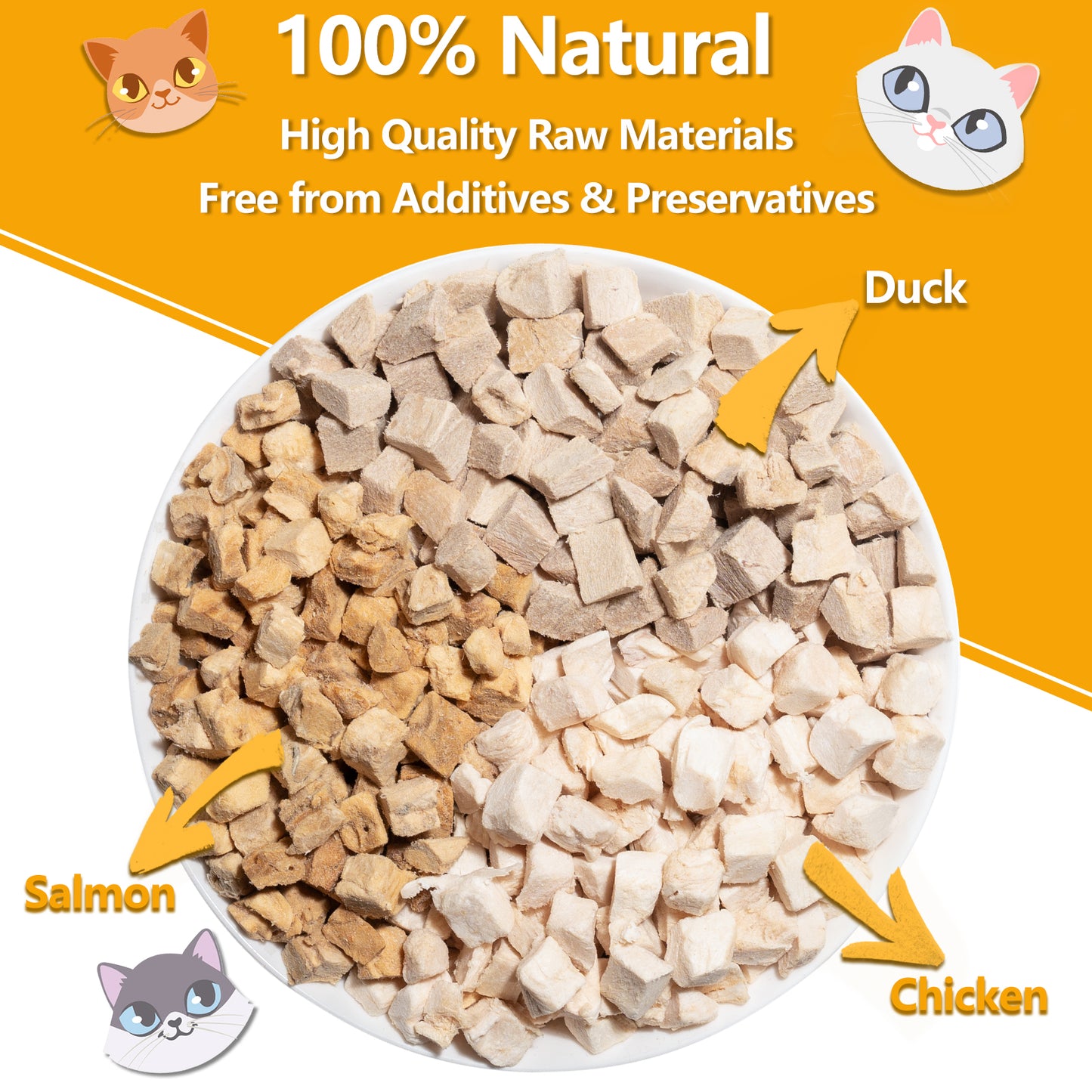 JADINGSFARM Freeze Dried Cat Food, 3 in 1 Natural Freeze Dried Meat - Chicken, Duck, and Salmon Recipe for Cats, Grain-Free Protein Rich Cat Kitten Food 5.7oz