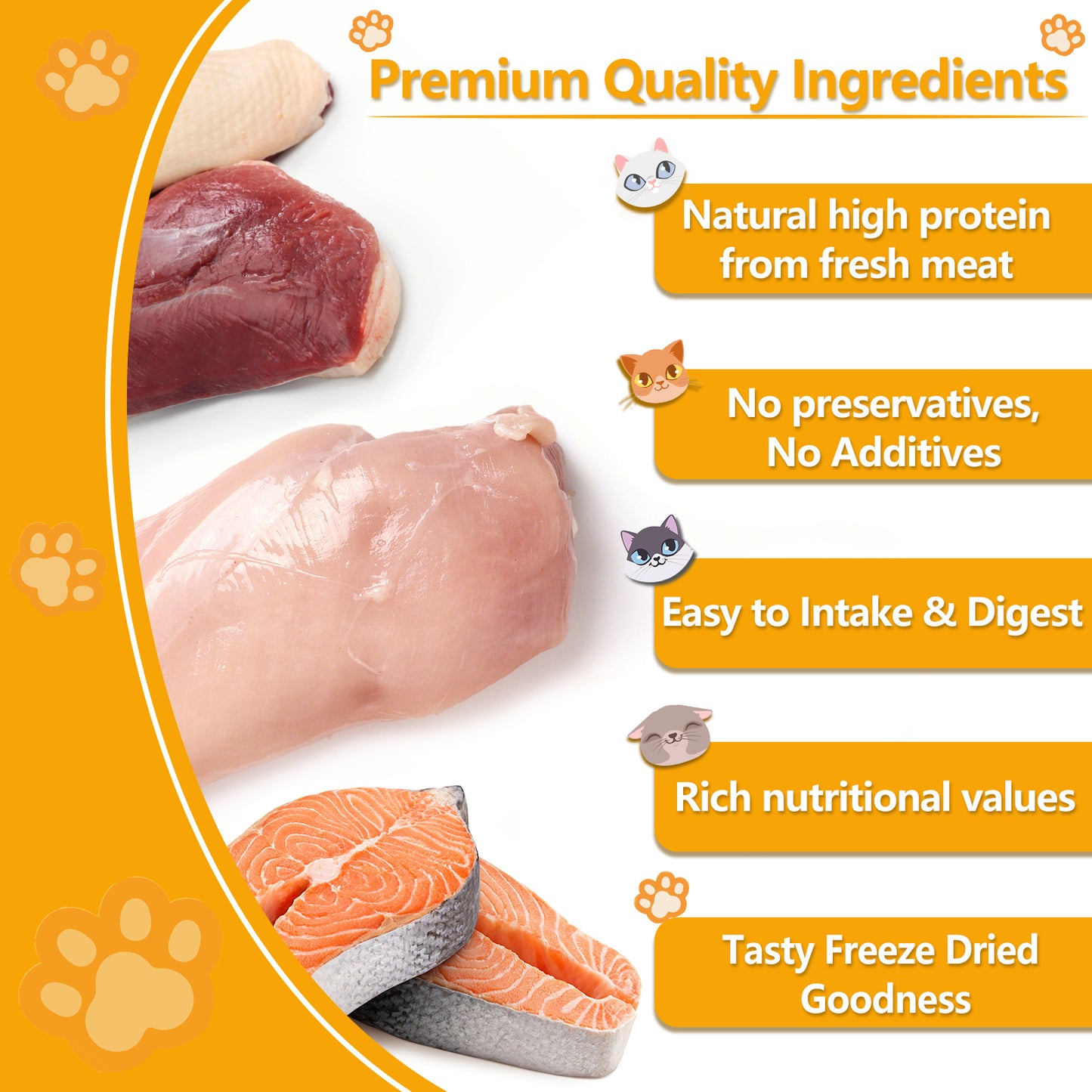 JADINGSFARM Freeze Dried Cat Food, 3 in 1 Natural Freeze Dried Meat - Chicken, Duck, and Salmon Recipe for Cats, Grain-Free Protein Rich Cat Kitten Food 5.7oz