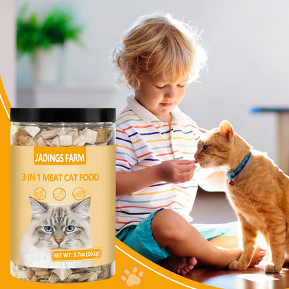 JADINGSFARM Freeze Dried Cat Food, 3 in 1 Natural Freeze Dried Meat - Chicken, Duck, and Salmon Recipe for Cats, Grain-Free Protein Rich Cat Kitten Food 5.7oz
