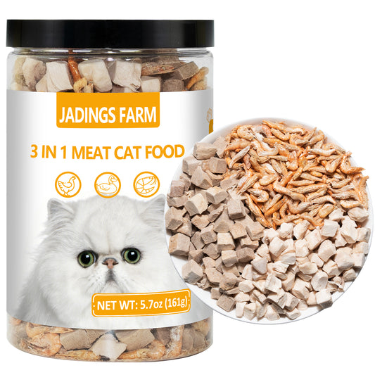 Freeze Dried Cat Food - 3 in 1 Natural Freeze Dried Meat - Chicken, Duck, and Shrimp - Grain-Free Protein Rich Cat Kitten Food 5.7oz