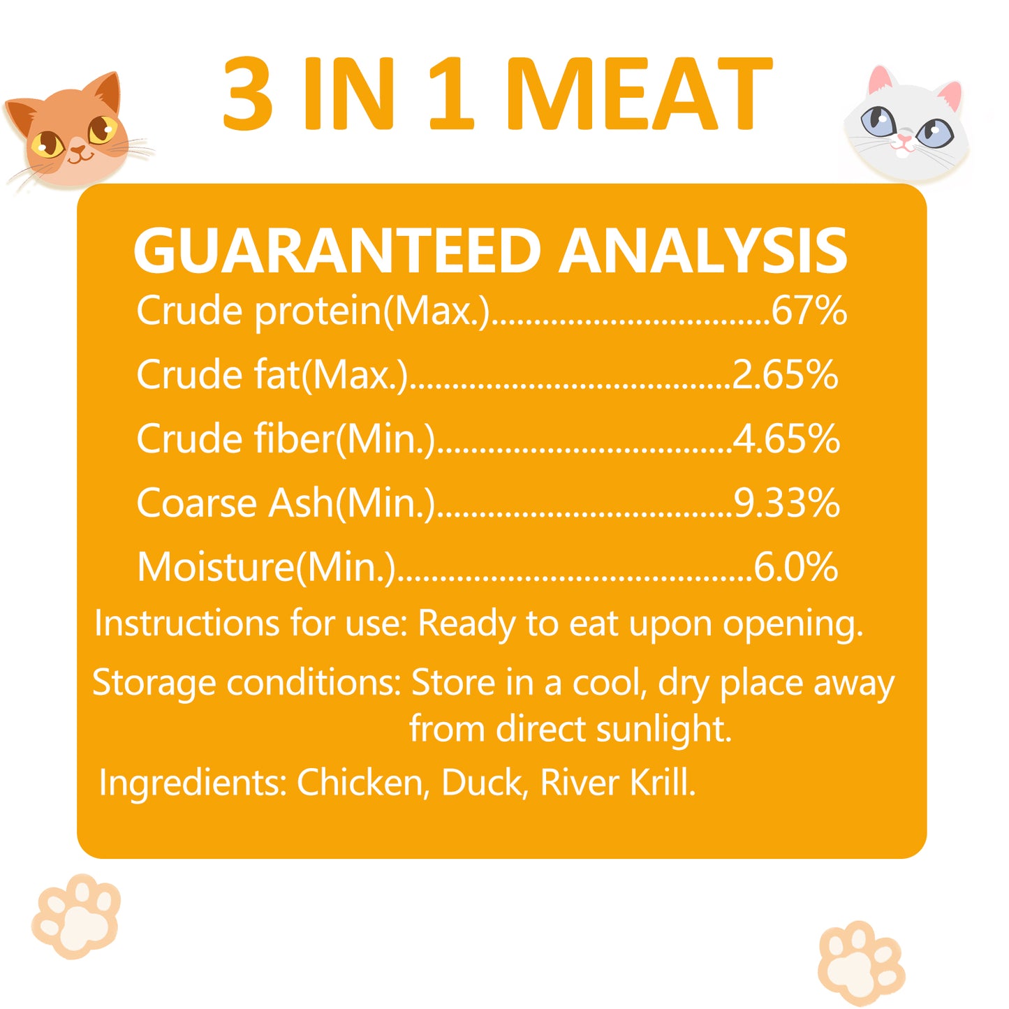 Freeze Dried Cat Food - 3 in 1 Natural Freeze Dried Meat - Chicken, Duck, and Shrimp - Grain-Free Protein Rich Cat Kitten Food 5.7oz