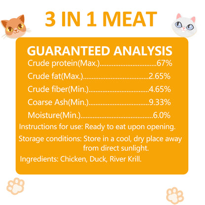 Freeze Dried Cat Food - 3 in 1 Natural Freeze Dried Meat - Chicken, Duck, and Shrimp - Grain-Free Protein Rich Cat Kitten Food 5.7oz