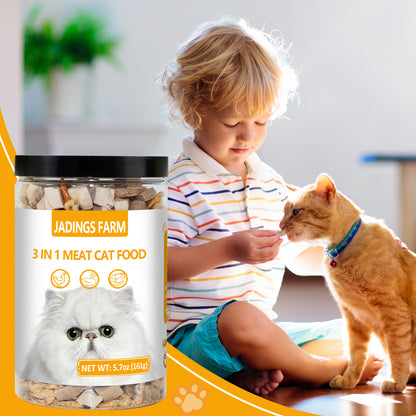 Freeze Dried Cat Food - 3 in 1 Natural Freeze Dried Meat - Chicken, Duck, and Shrimp - Grain-Free Protein Rich Cat Kitten Food 5.7oz