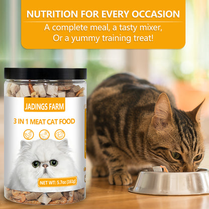 Freeze Dried Cat Food - 3 in 1 Natural Freeze Dried Meat - Chicken, Duck, and Shrimp - Grain-Free Protein Rich Cat Kitten Food 5.7oz
