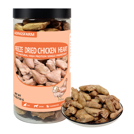 JADINGSFARM Freeze Dried Chicken Heart Pet Treats 5.3 oz,  Freeze Dried Raw Single Ingredient Dog Treats, Training Treats, Meal Toppers for Dogs Cats, High Protein, Grain Free, Gluten Free