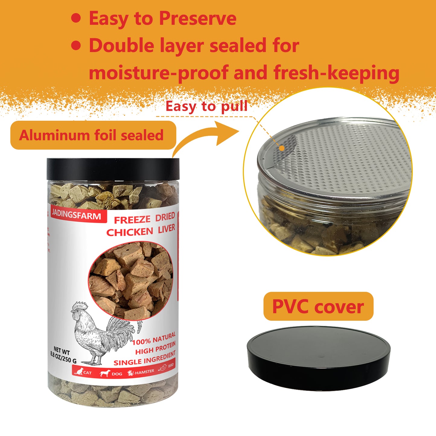 JADINGSFARM Freeze Dried Chicken Liver Pet Treats 8.8 OZ, Freeze Dried Raw Single Ingredient Dog Treats, Training Treats, Meal Toppers for Dogs Cats, High Protein, Grain Free, Gluten Free
