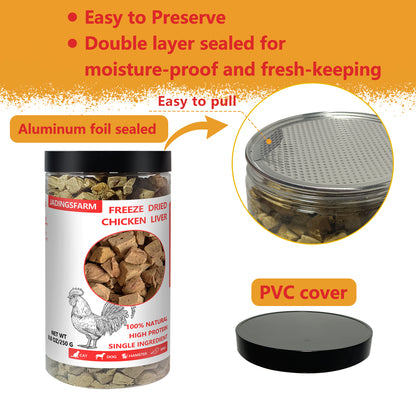 JADINGSFARM Freeze Dried Chicken Liver Pet Treats 8.8 OZ, Freeze Dried Raw Single Ingredient Dog Treats, Training Treats, Meal Toppers for Dogs Cats, High Protein, Grain Free, Gluten Free