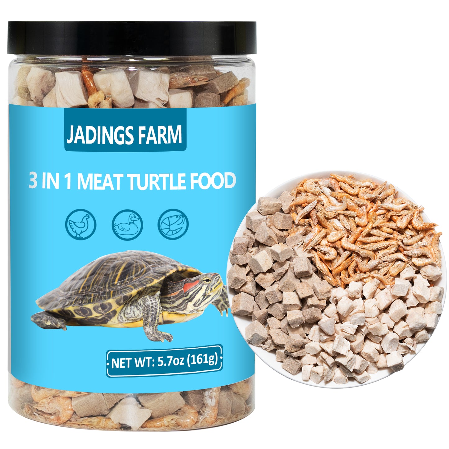Turtle Food, 5.7 OZ Natural Freeze-Dried Meat - Chicken, Duck, and Shrimp - Healthy Treats for Turtles, Box Turtle, Aquatic Turtle, Baby Turtles, Freeze Dried Turtle Treats