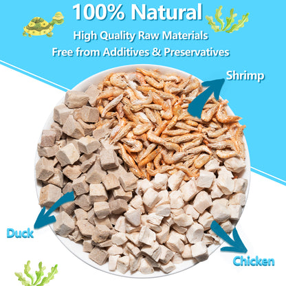 Turtle Food, 5.7 OZ Natural Freeze-Dried Meat - Chicken, Duck, and Shrimp - Healthy Treats for Turtles, Box Turtle, Aquatic Turtle, Baby Turtles, Freeze Dried Turtle Treats