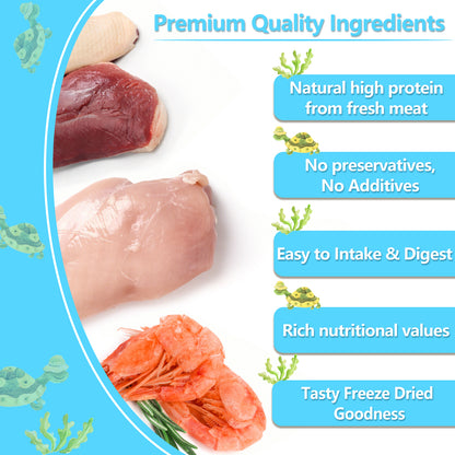 Turtle Food, 5.7 OZ Natural Freeze-Dried Meat - Chicken, Duck, and Shrimp - Healthy Treats for Turtles, Box Turtle, Aquatic Turtle, Baby Turtles, Freeze Dried Turtle Treats