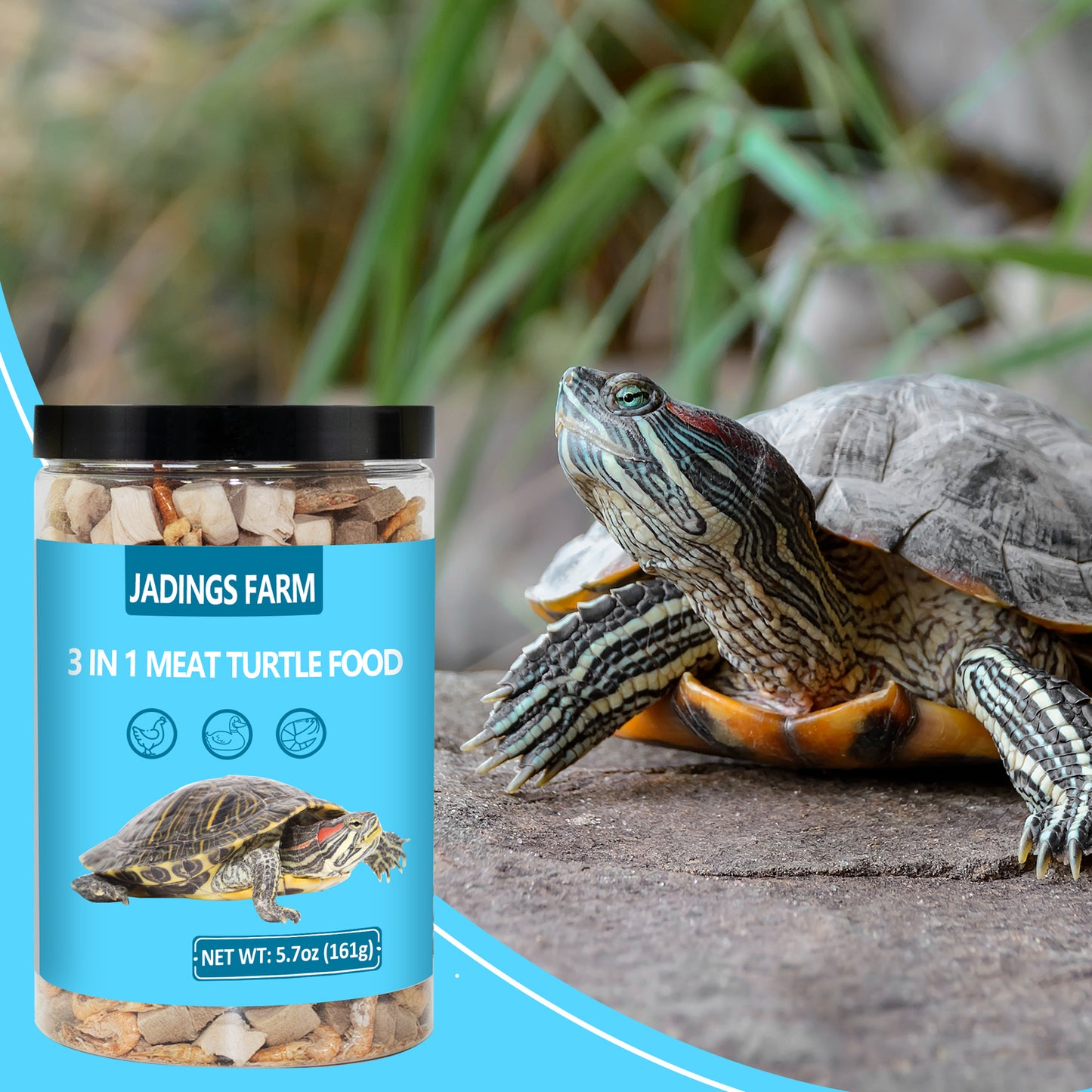 Turtle Food, 5.7 OZ Natural Freeze-Dried Meat - Chicken, Duck, and Shrimp - Healthy Treats for Turtles, Box Turtle, Aquatic Turtle, Baby Turtles, Freeze Dried Turtle Treats