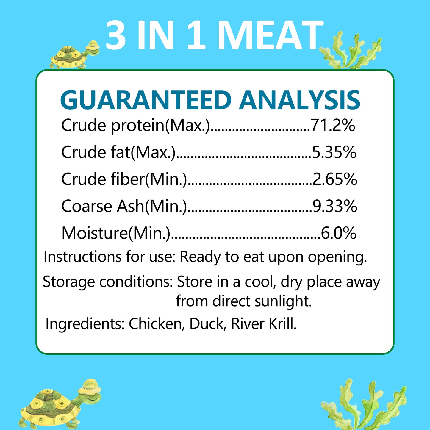 Turtle Food, 5.7 OZ Natural Freeze-Dried Meat - Chicken, Duck, and Shrimp - Healthy Treats for Turtles, Box Turtle, Aquatic Turtle, Baby Turtles, Freeze Dried Turtle Treats
