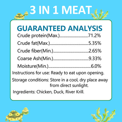 Turtle Food, 5.7 OZ Natural Freeze-Dried Meat - Chicken, Duck, and Shrimp - Healthy Treats for Turtles, Box Turtle, Aquatic Turtle, Baby Turtles, Freeze Dried Turtle Treats